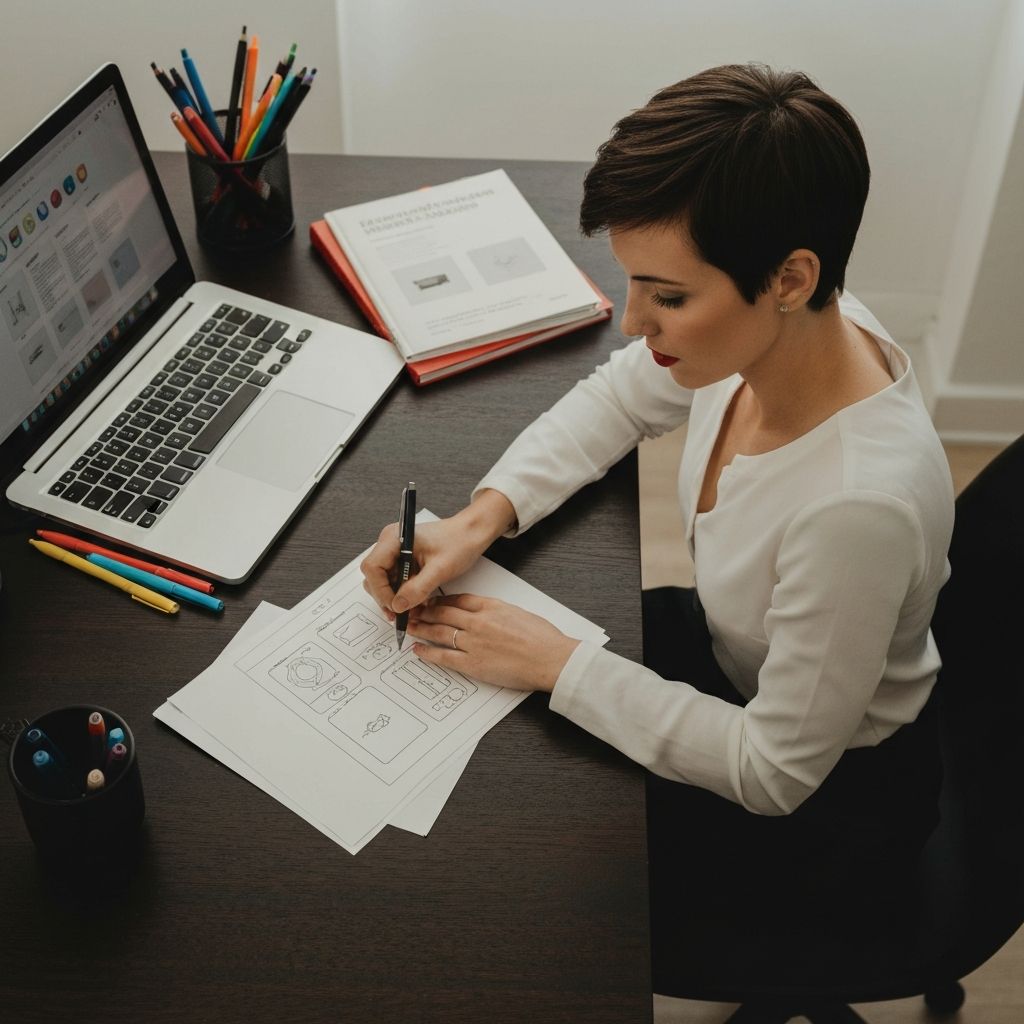 Designer sketching wireframes on paper