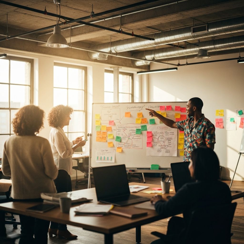 Creative brainstorm session with sticky notes